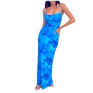 Persaya Blue Bodycon Maxi Dress Spaghetti Strap. NWT